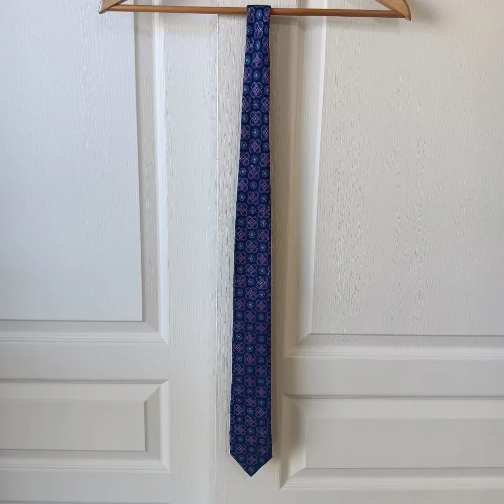Ted Baker London Men's Navy Blue Purple Medallions Silk Tie L59